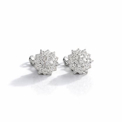 Elegant Silver Floral Cluster Stud Earrings with Cubic Zirconia | Luxury Design