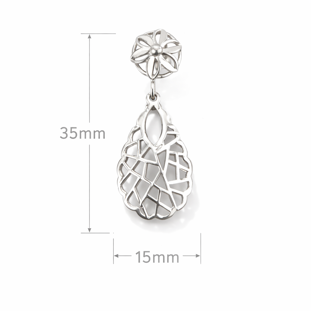 Sterling Silver Laser Cut Floral Dangle Earrings | Lightweight Silver Jewellery Gift for Women