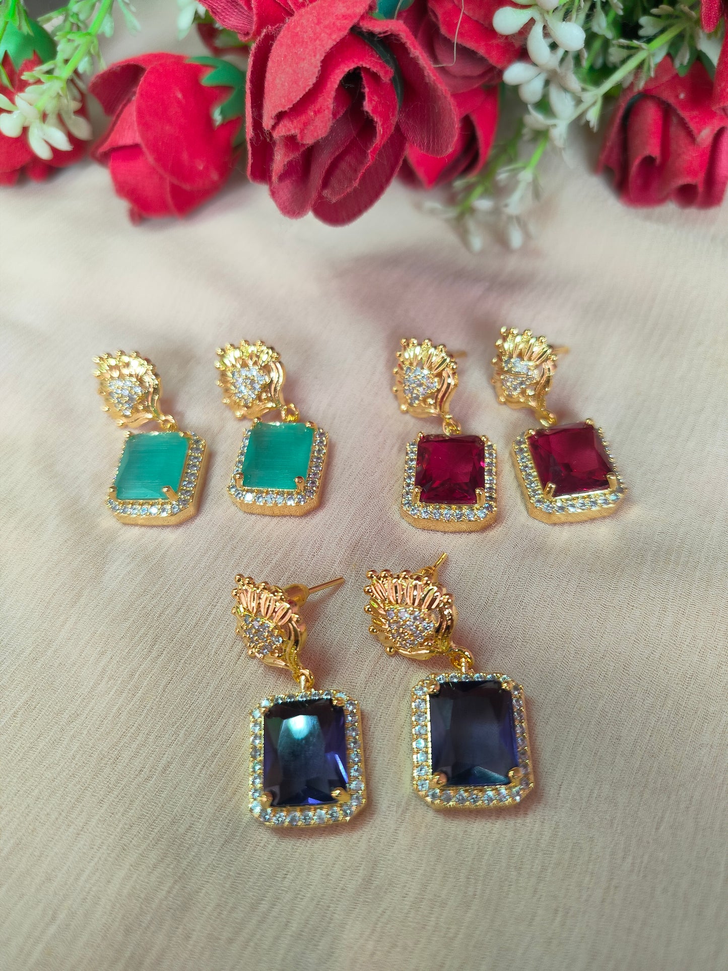 American Diamond Gold Plated Earrings