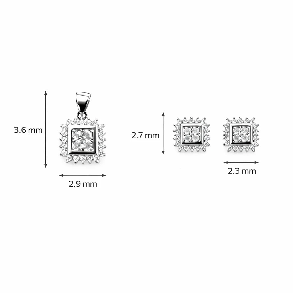 925 Sterling Silver Square Halo Pendant Set with CZ Stones