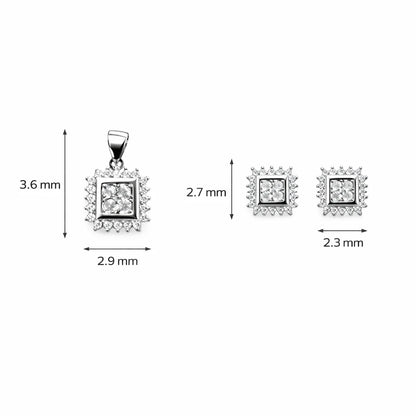 925 Sterling Silver Square Halo Pendant Set with CZ Stones