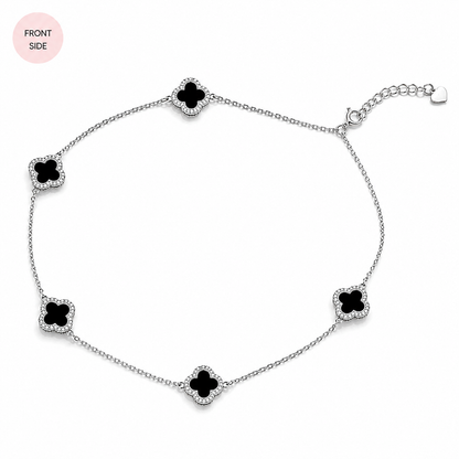 Sterling Silver Adjustable Black Enamel Five Clover Necklace for Women | Luxury Designer Jewelry