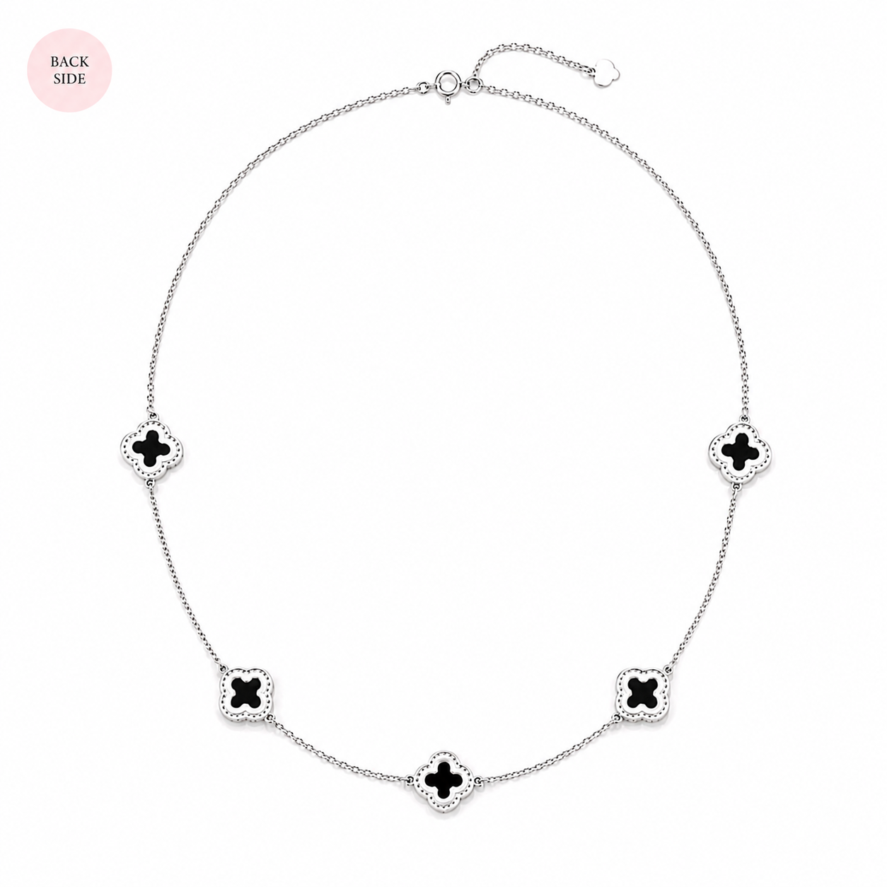 Sterling Silver Adjustable Black Enamel Five Clover Necklace for Women | Luxury Designer Jewelry