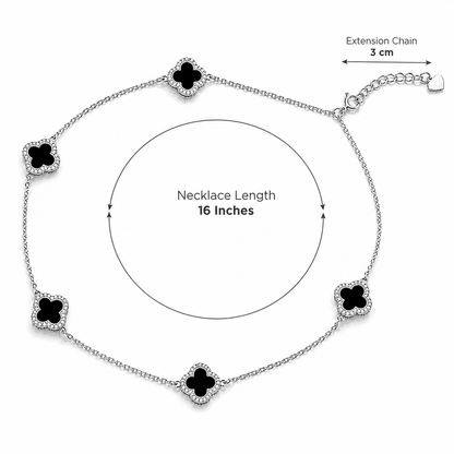 Sterling Silver Adjustable Black Enamel Five Clover Necklace for Women | Luxury Designer Jewelry