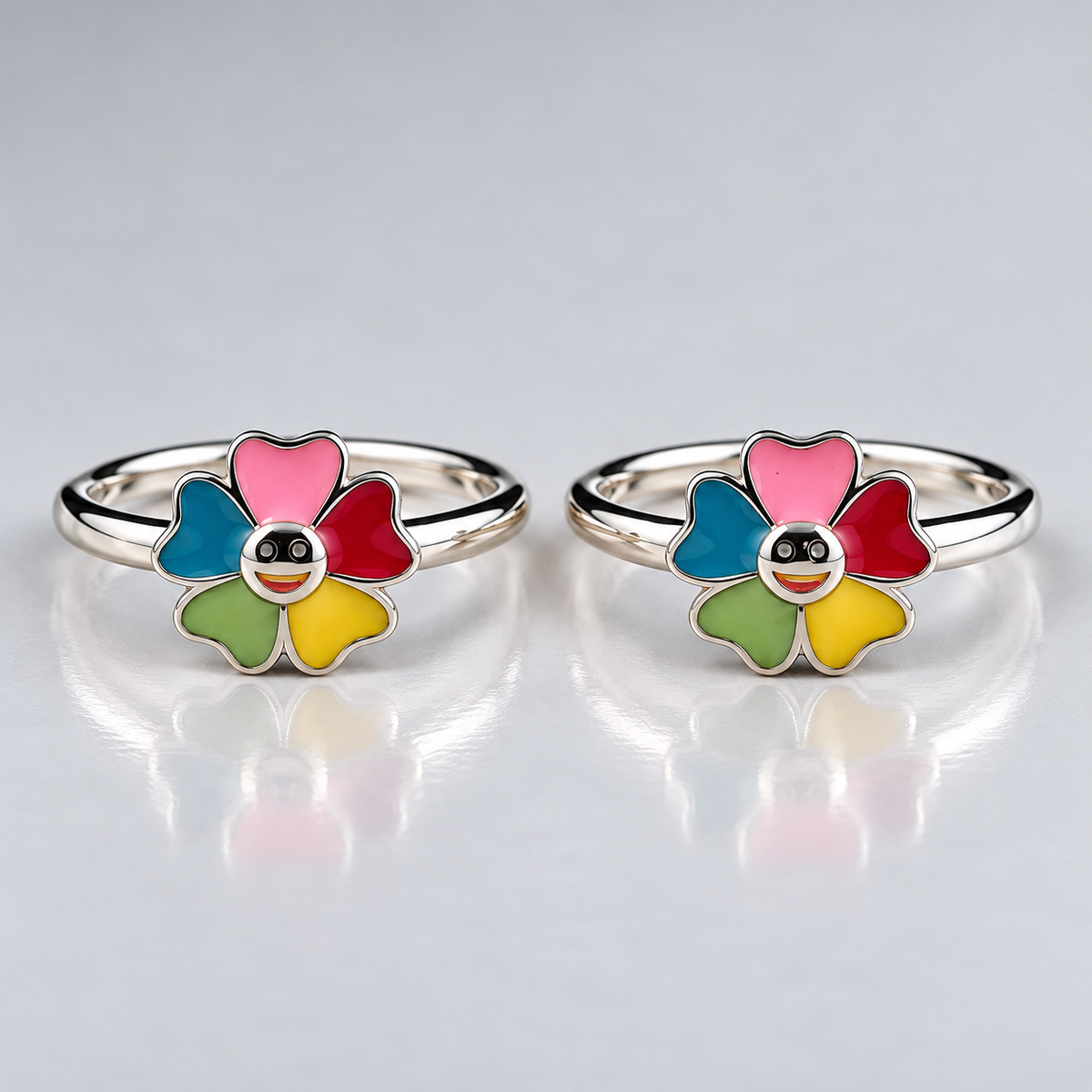 Sterling Silver Adjustable Floral Enamel Toe Ring Cute Smiley Design - Magenta Color