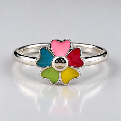 Sterling Silver Adjustable Floral Enamel Toe Ring Cute Smiley Design - Multi Color