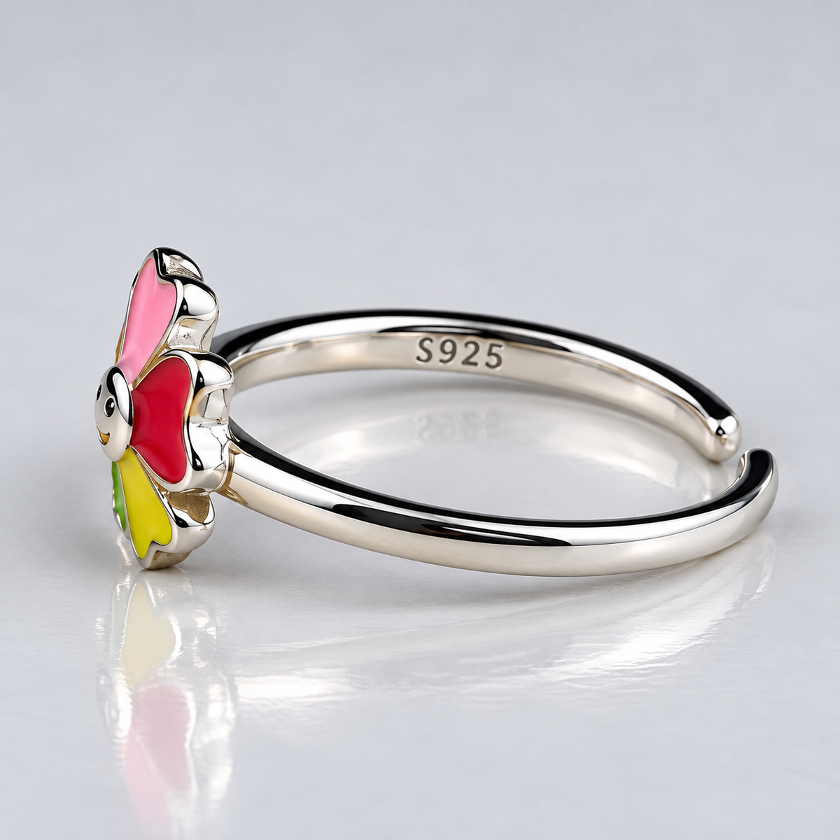 Sterling Silver Adjustable Floral Enamel Toe Ring Cute Smiley Design - Multi Color