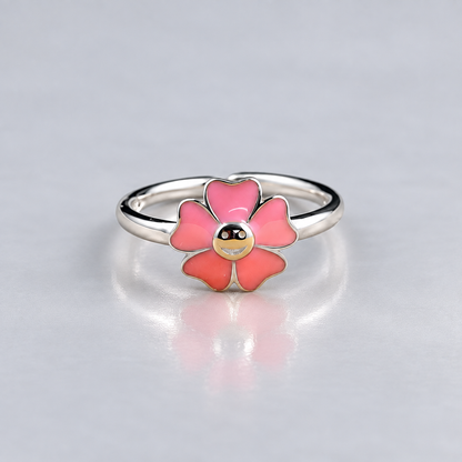 Sterling Silver Adjustable Floral Enamel Toe Ring Cute Smiley Design - Pink Color