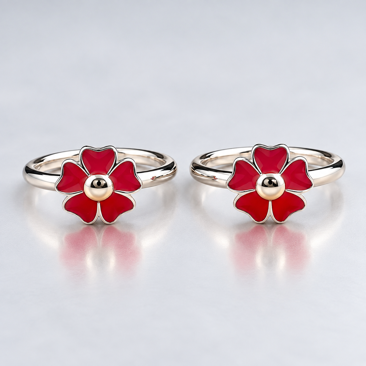 Sterling Silver Adjustable Floral Enamel Toe Ring Cute Smiley Design - Magenta Color
