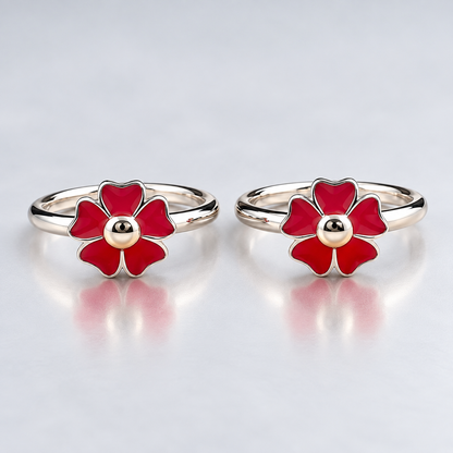 Sterling Silver Adjustable Floral Enamel Toe Ring Cute Smiley Design - Magenta Color