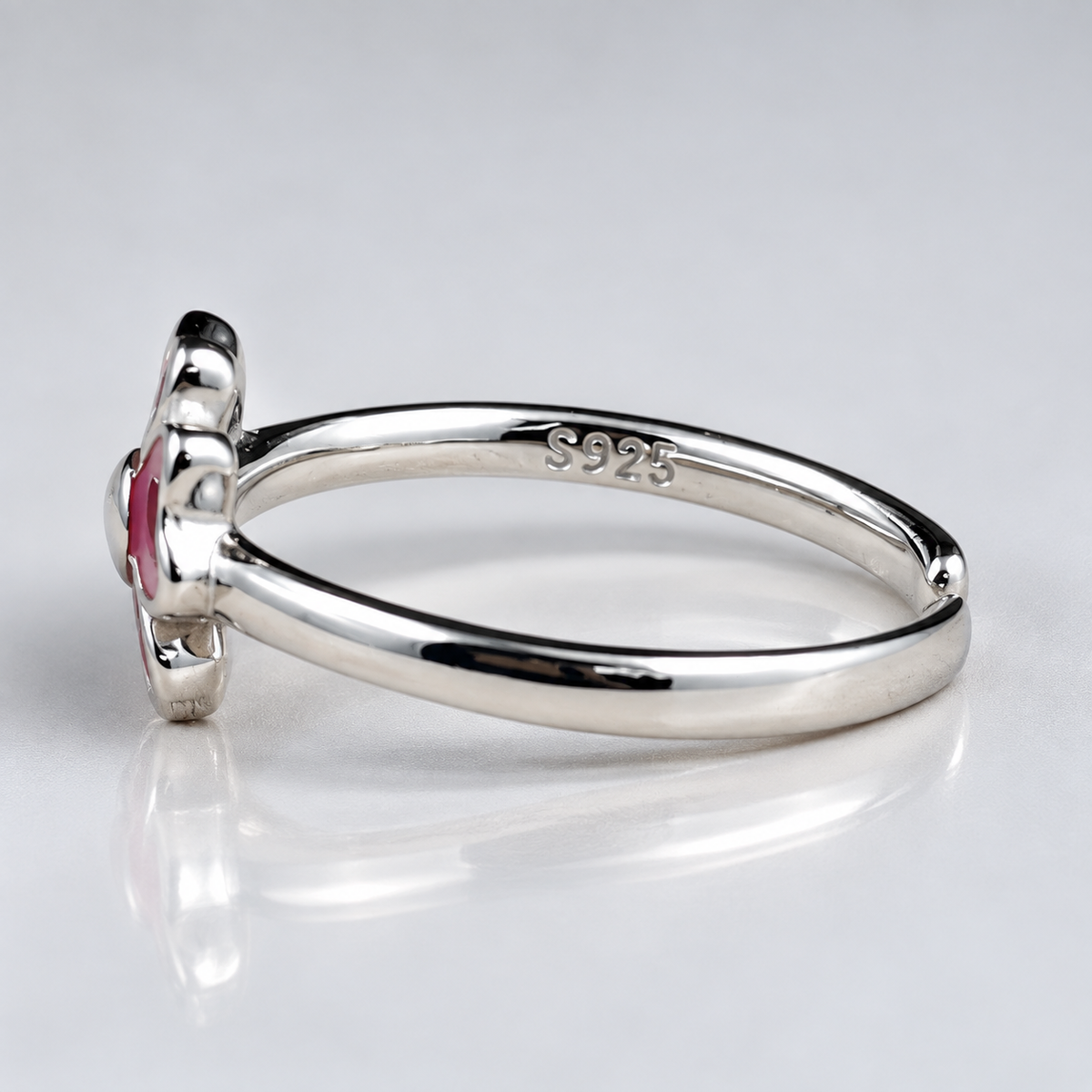 Sterling Silver Adjustable Floral Enamel Toe Ring Cute Smiley Design - Magenta Color