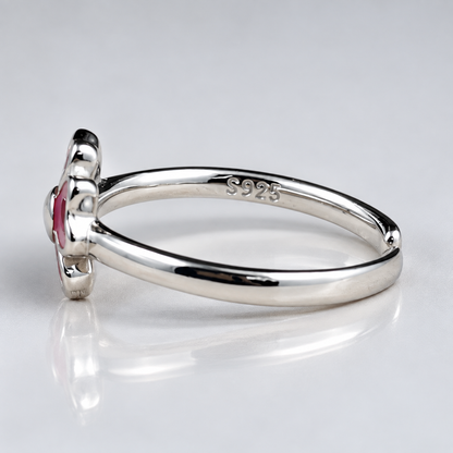 Sterling Silver Adjustable Floral Enamel Toe Ring Cute Smiley Design - Magenta Color
