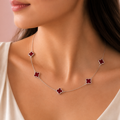Sterling Silver Adjustable Red Clover Necklace for Women | Everyday Jewelry Gift