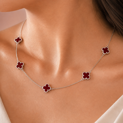 Sterling Silver Adjustable Red Clover Necklace for Women | Everyday Jewelry Gift
