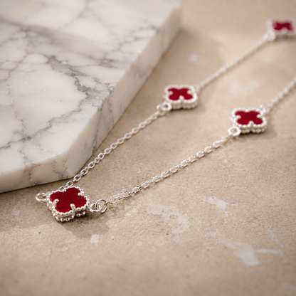 Sterling Silver Adjustable Red Clover Necklace for Women | Everyday Jewelry Gift