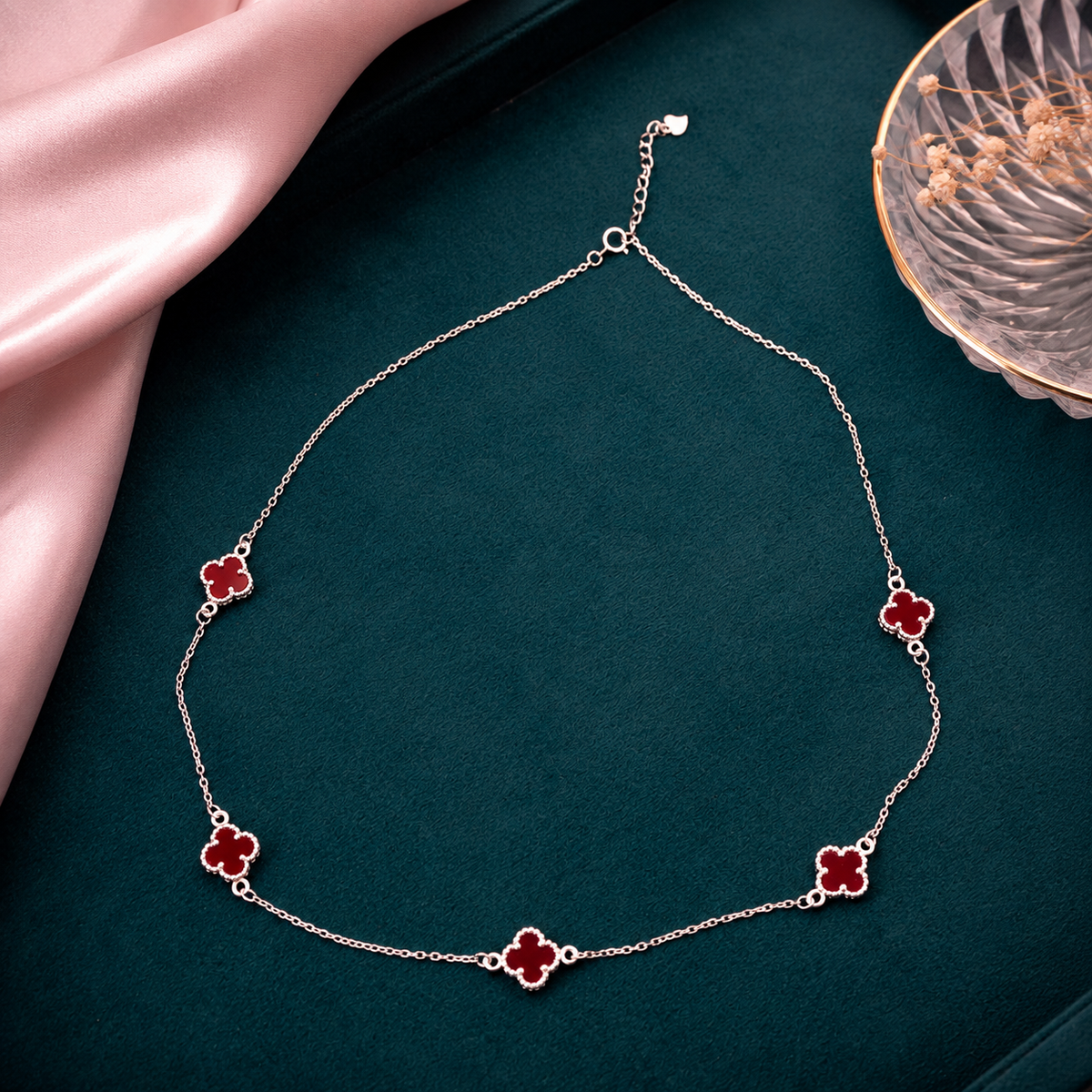 Sterling Silver Adjustable Red Clover Necklace for Women | Everyday Jewelry Gift