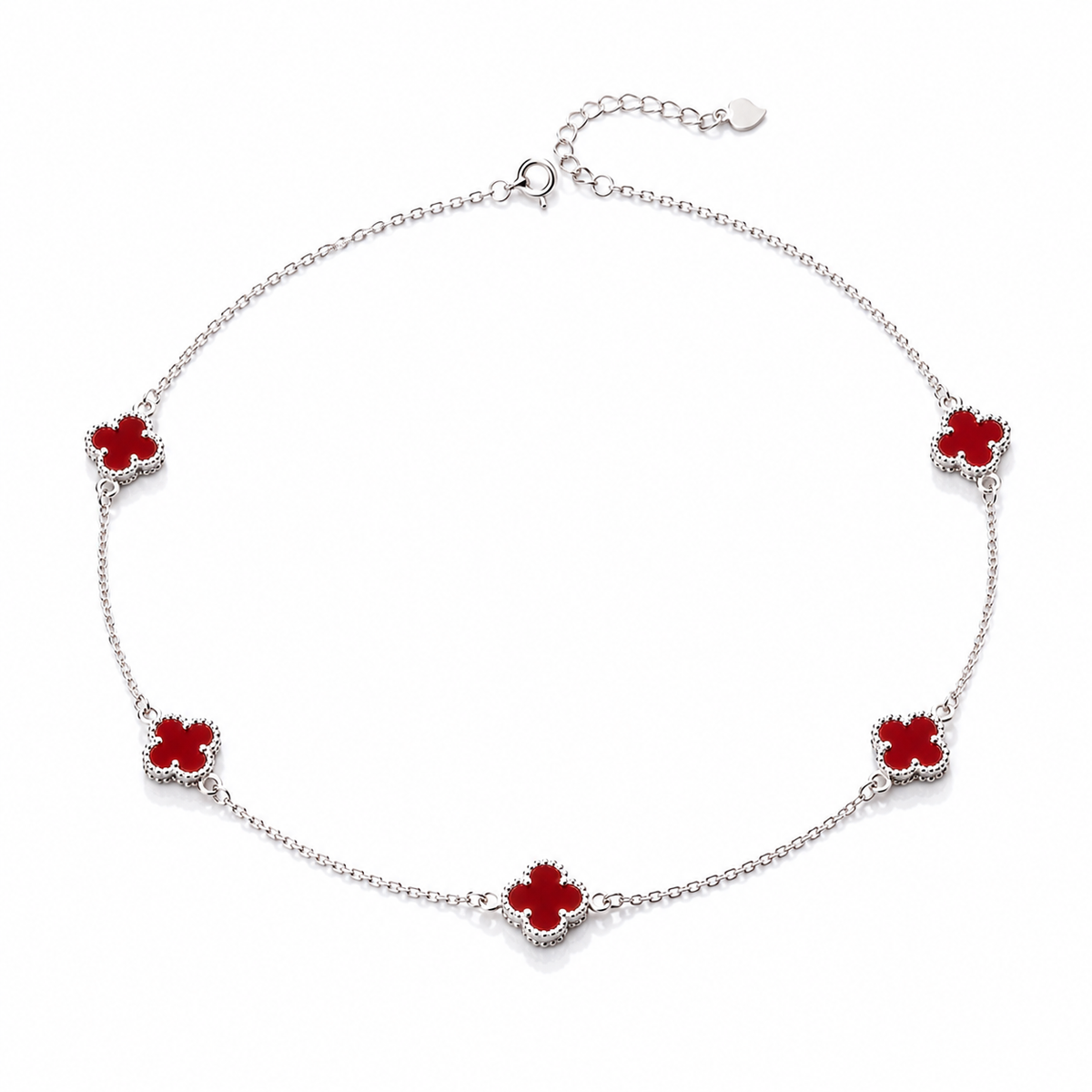 Sterling Silver Adjustable Red Clover Necklace for Women | Everyday Jewelry Gift