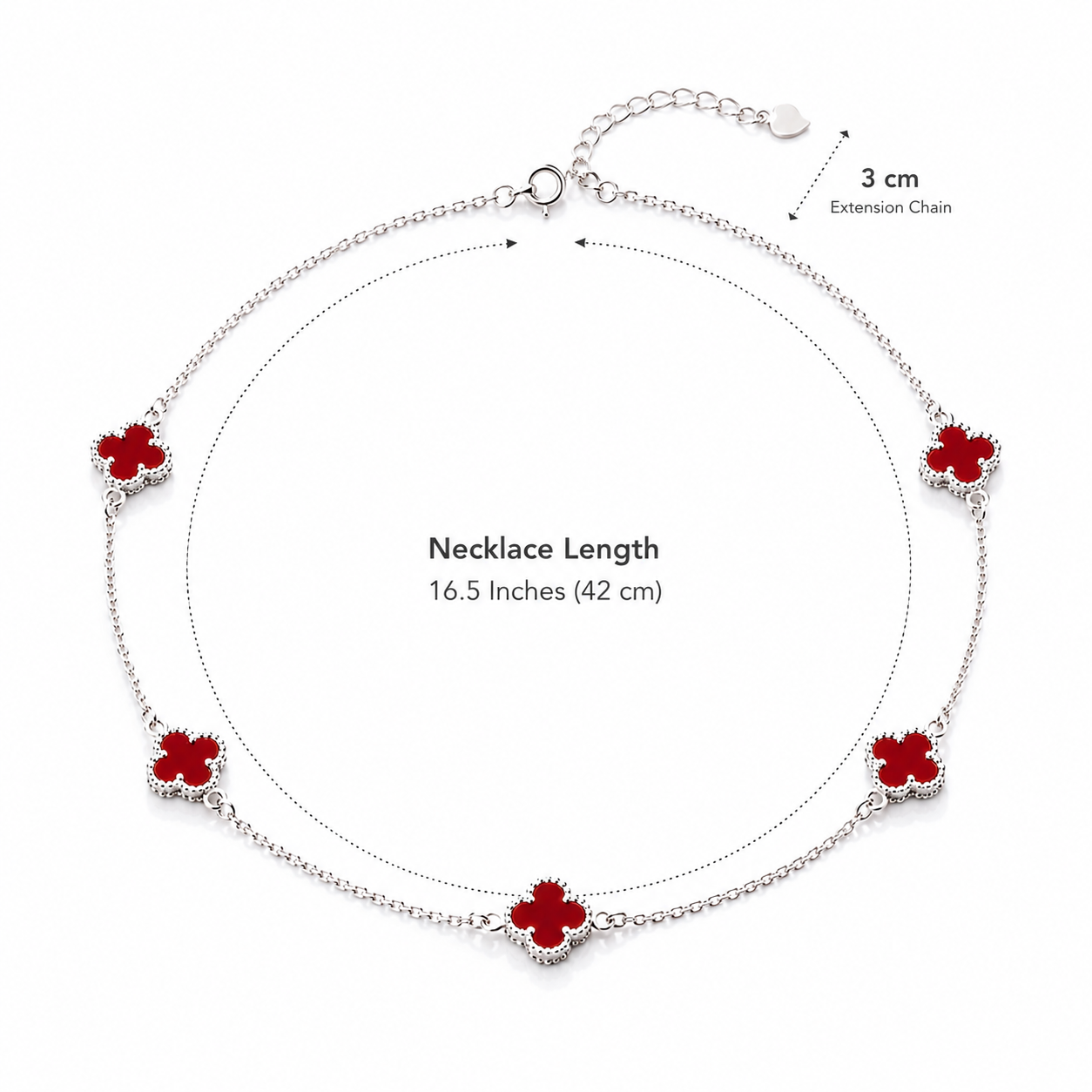 Sterling Silver Adjustable Red Clover Necklace for Women | Everyday Jewelry Gift