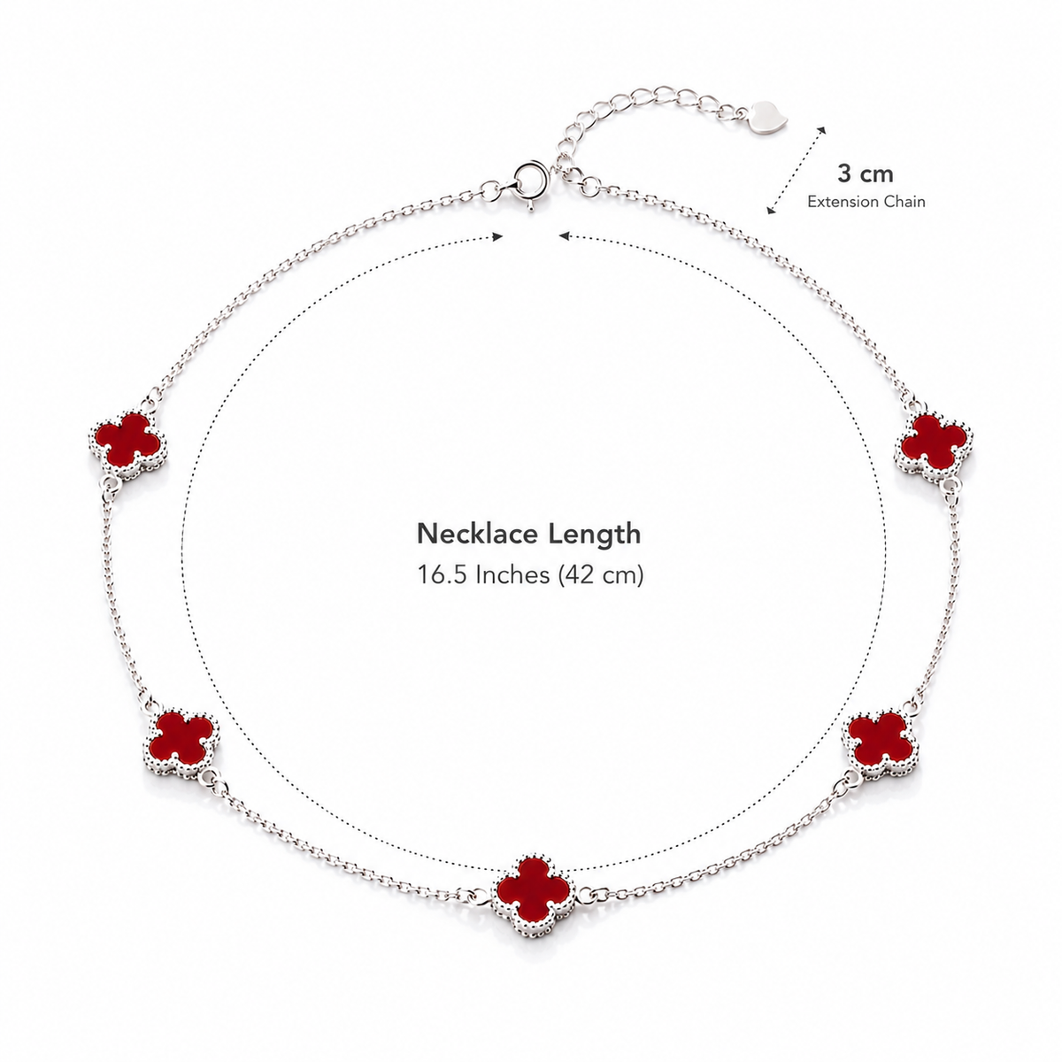 Sterling Silver Adjustable Red Clover Necklace for Women | Everyday Jewelry Gift