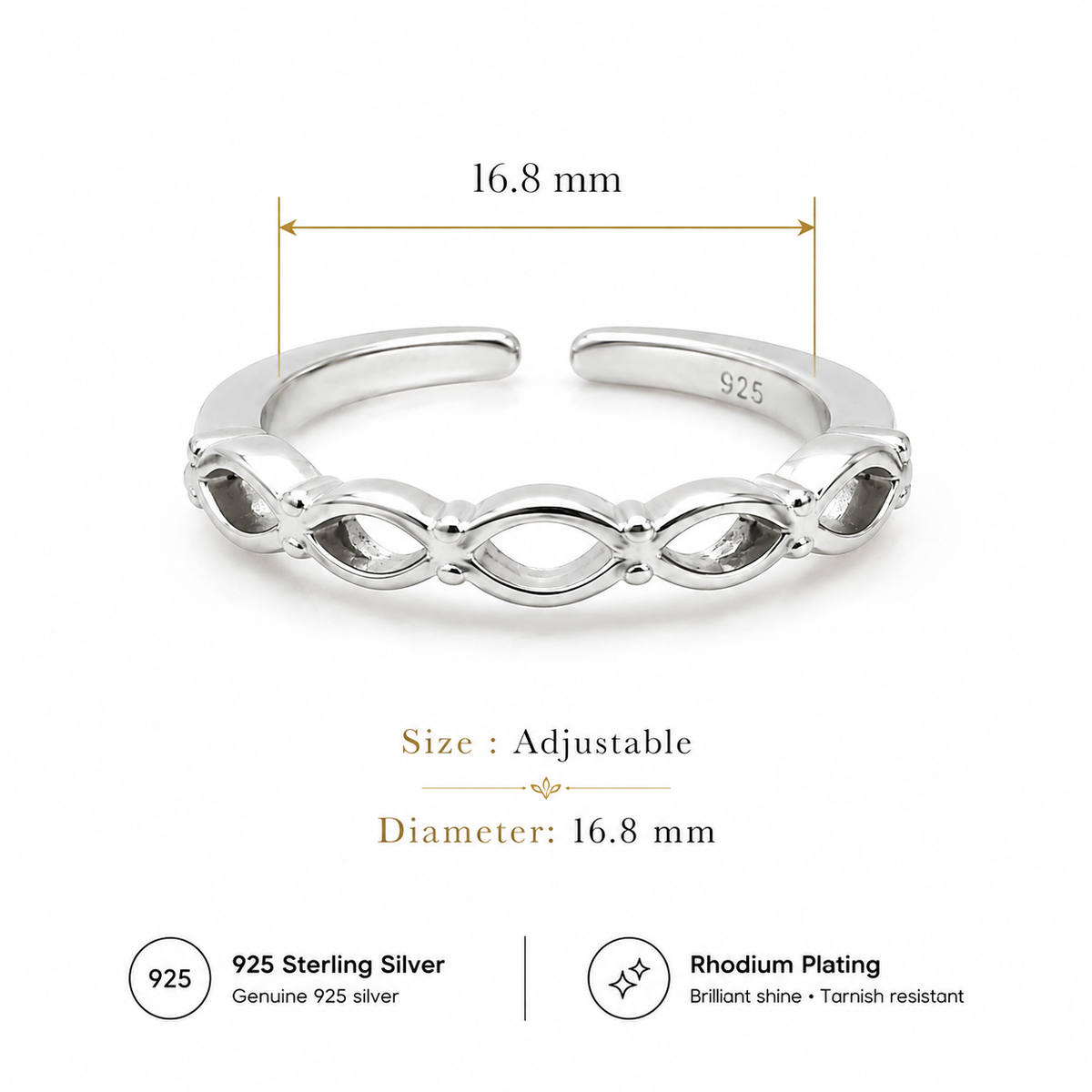 Sterling Silver Adjustable Toe Ring | Infinity Link Design | Minimalist Silver Toe Ring for Women