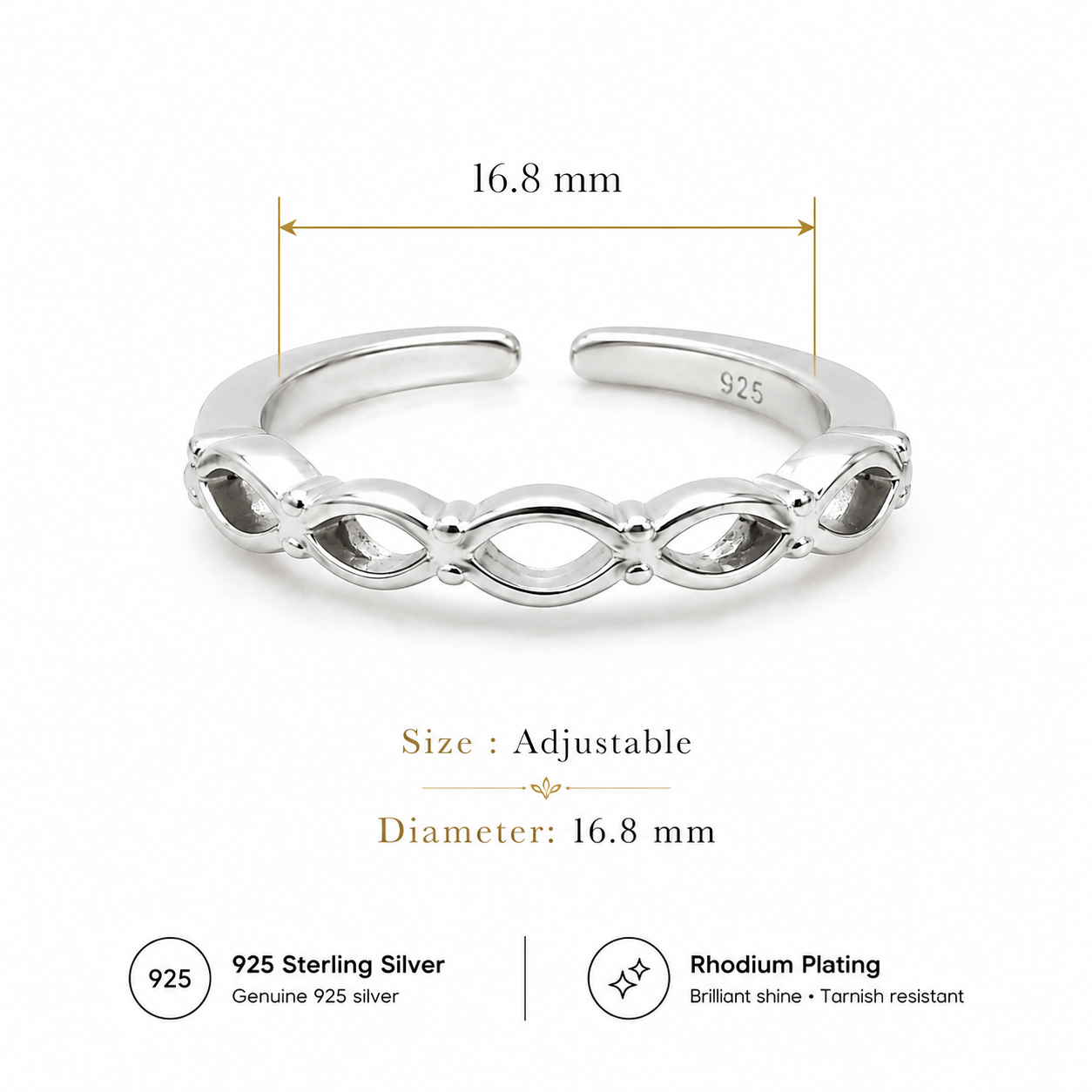 Sterling Silver Adjustable Toe Ring | Infinity Link Design | Minimalist Silver Toe Ring for Women