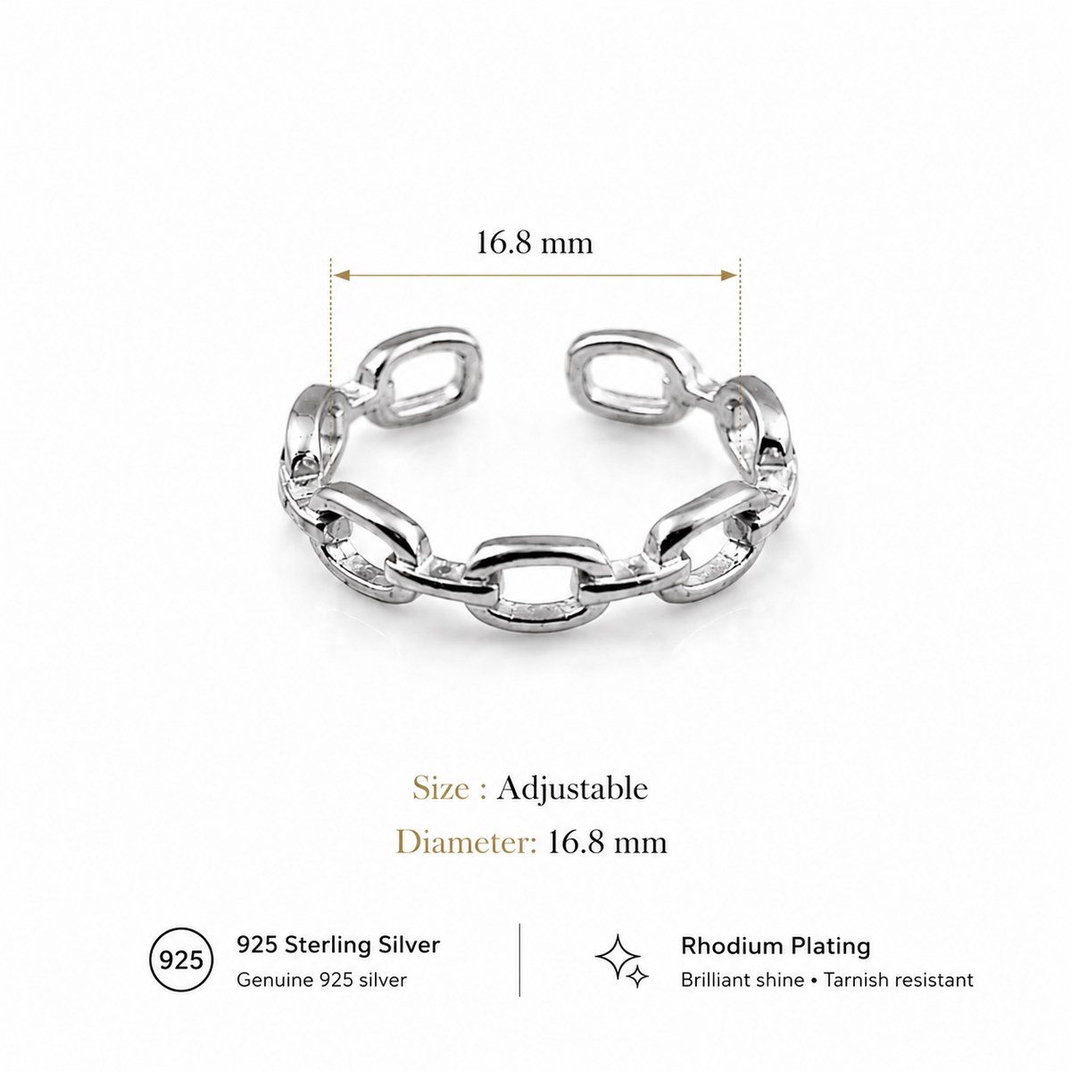Sterling Silver Chain Link Adjustable Toe Ring for Women