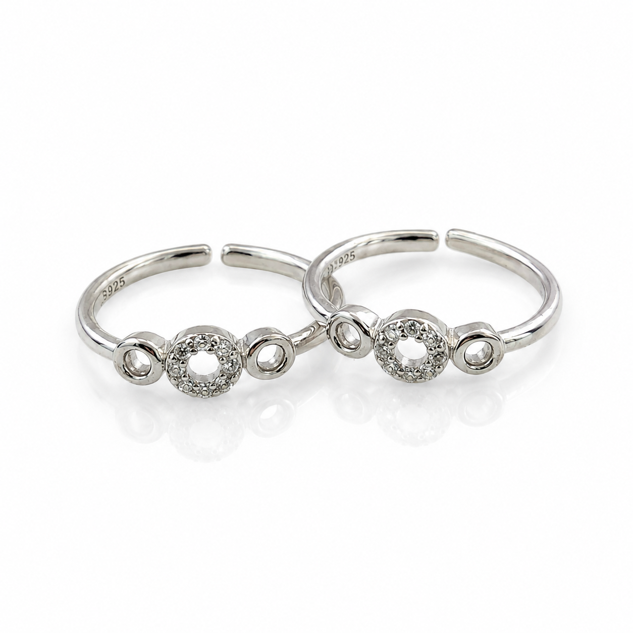 Sterling Silver CZ Adjustable Toe Ring for Women – Elegant Round Pave Design