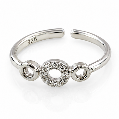 Sterling Silver CZ Adjustable Toe Ring for Women – Elegant Round Pave Design
