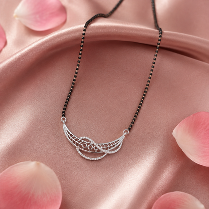 Sterling Silver CZ Designer Mangalsutra Necklace | Black Beaded Bridal Jewelry