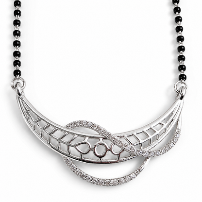 Sterling Silver CZ Designer Mangalsutra Necklace | Black Beaded Bridal Jewelry