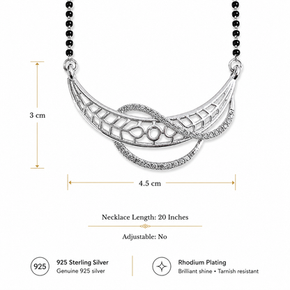 Sterling Silver CZ Designer Mangalsutra Necklace | Black Beaded Bridal Jewelry