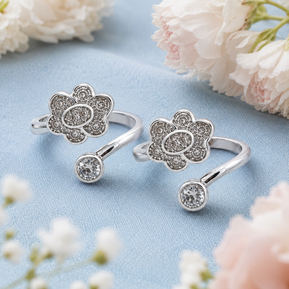 Sterling Silver CZ Floral Adjustable Toe Ring for Women