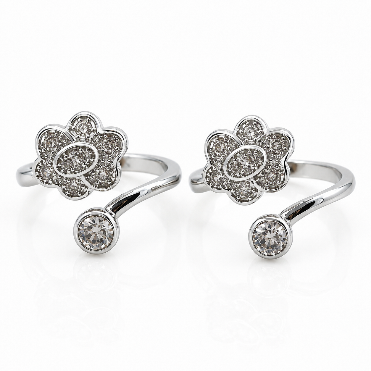 Sterling Silver CZ Floral Adjustable Toe Ring for Women