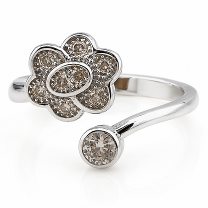 Sterling Silver CZ Floral Adjustable Toe Ring for Women