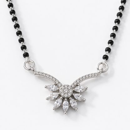 925 Sterling Silver CZ Floral Mangalsutra Necklace for Women | Elegant Designer Silver Mangalsutra with Cubic Zirconia
