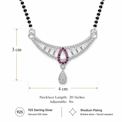 Sterling Silver CZ Mangalsutra Necklace for Women | Rhodium Plated Pink Teardrop Pendant