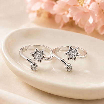 Sterling Silver CZ Star Toe Ring for Women | Adjustable Sparkling Open Toe Ring