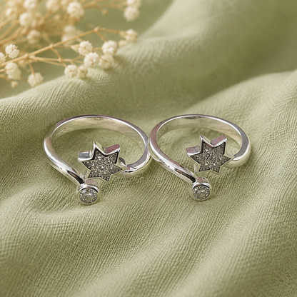 Sterling Silver CZ Star Toe Ring for Women | Adjustable Sparkling Open Toe Ring