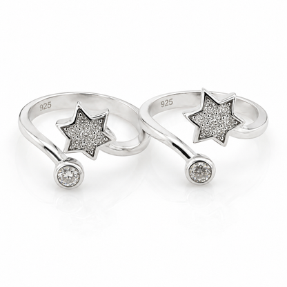 Sterling Silver CZ Star Toe Ring for Women | Adjustable Sparkling Open Toe Ring