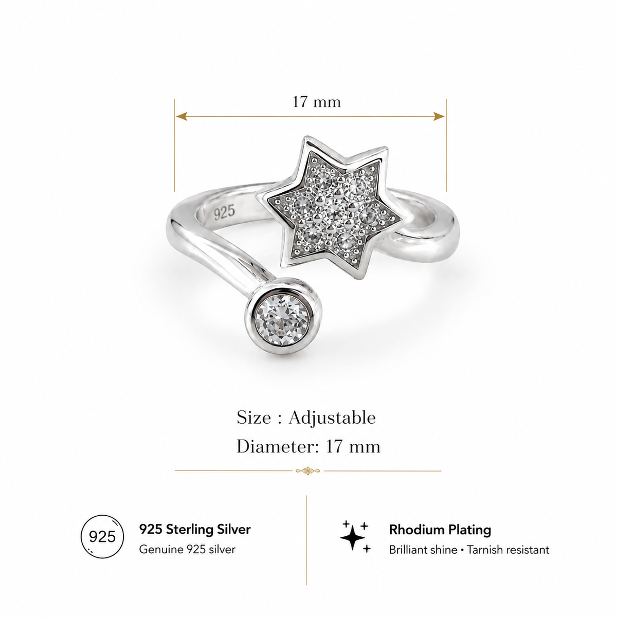 Sterling Silver CZ Star Toe Ring for Women | Adjustable Sparkling Open Toe Ring