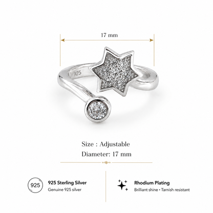 Sterling Silver CZ Star Toe Ring for Women | Adjustable Sparkling Open Toe Ring