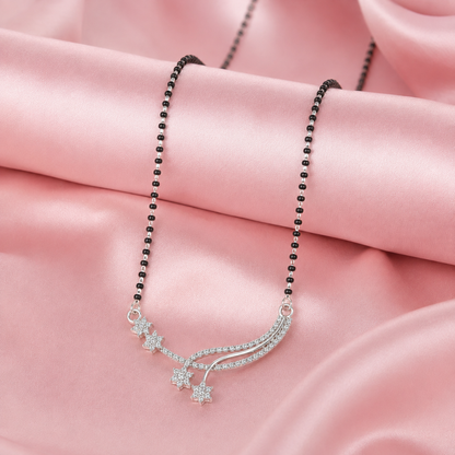 Sterling Silver CZ Star Wave Mangalsutra Necklace for Women