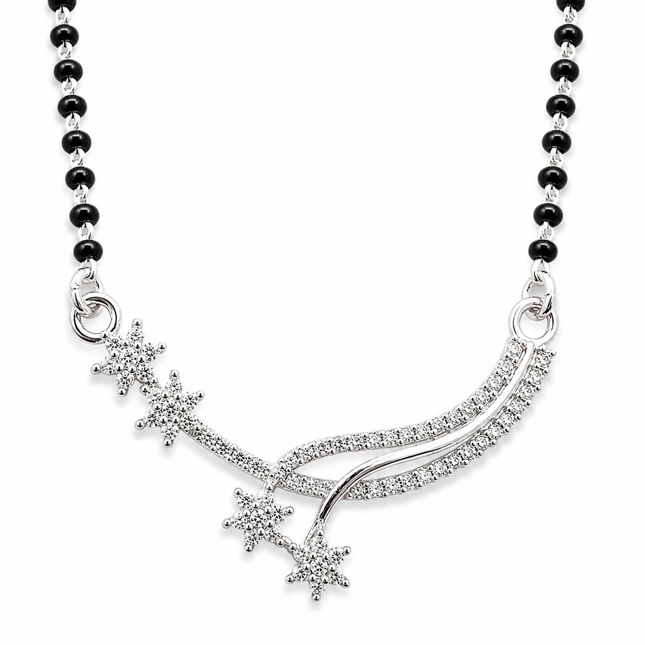 Sterling Silver CZ Star Wave Mangalsutra Necklace for Women 