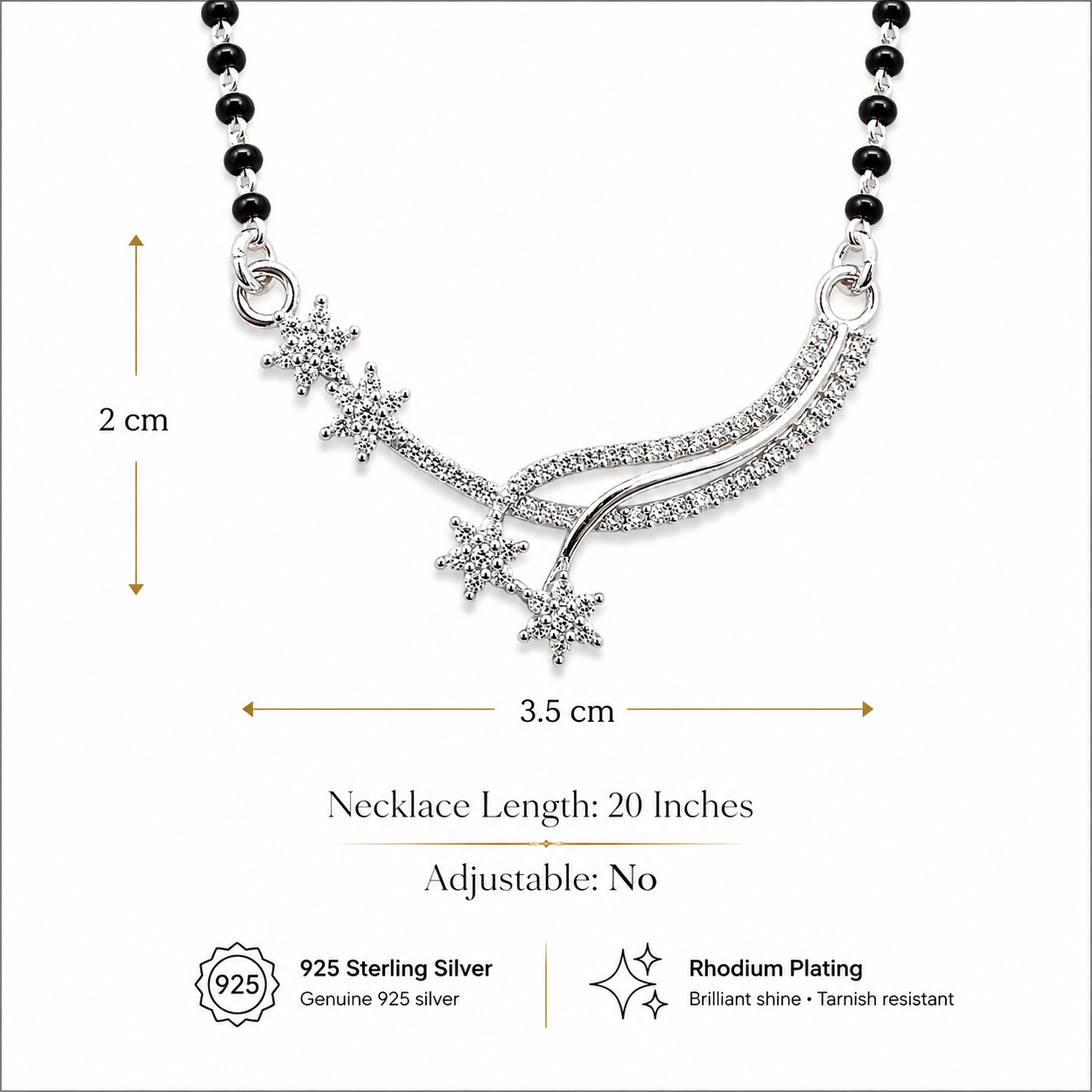Sterling Silver CZ Star Wave Mangalsutra Necklace for Women 