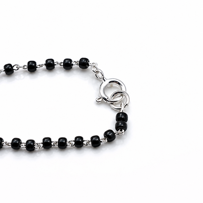 Sterling Silver CZ Wing Design Black Beaded Mangalsutra Necklace