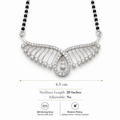 Sterling Silver CZ Wing Design Black Beaded Mangalsutra Necklace