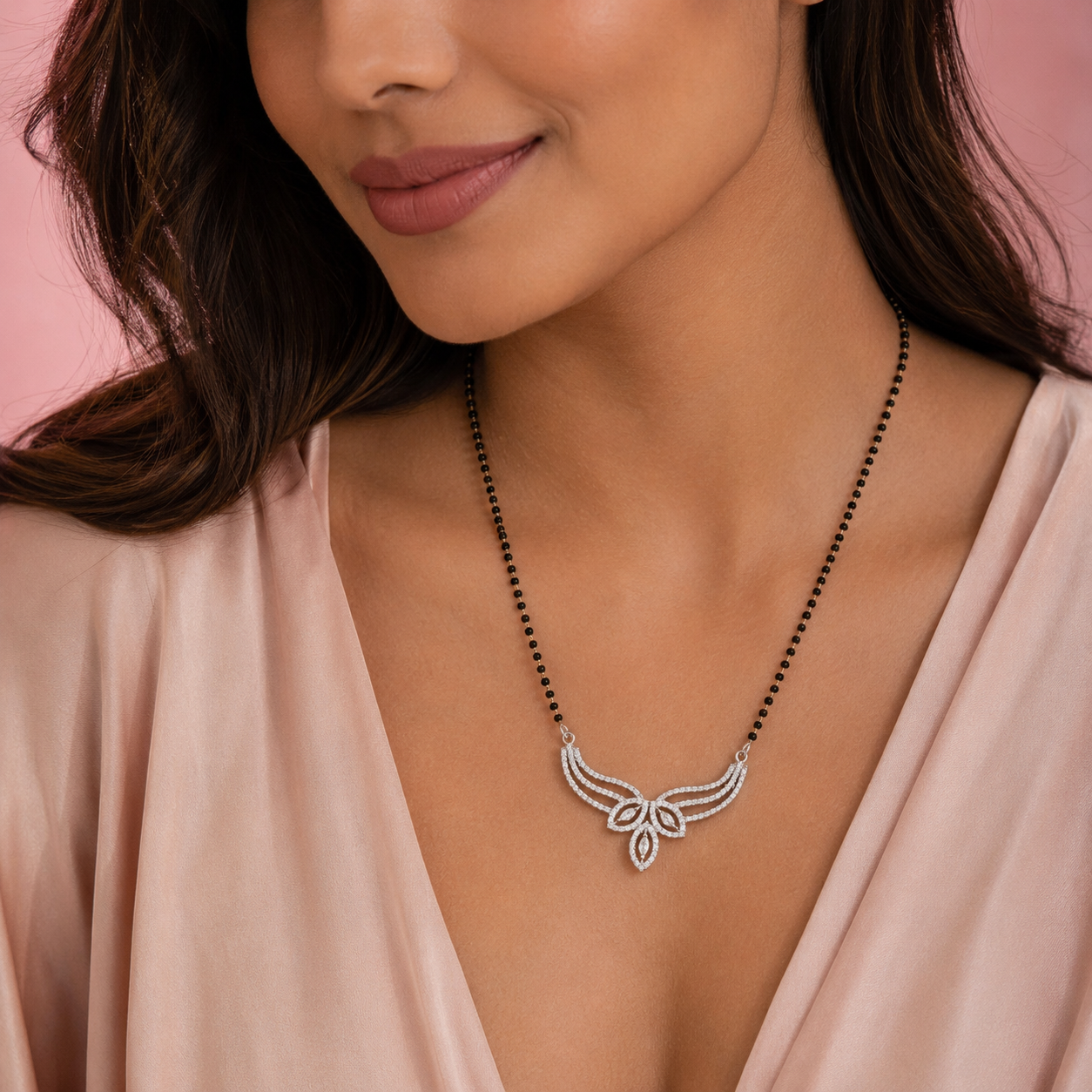 Sterling Silver CZ Wing Design Mangalsutra Necklace for Women