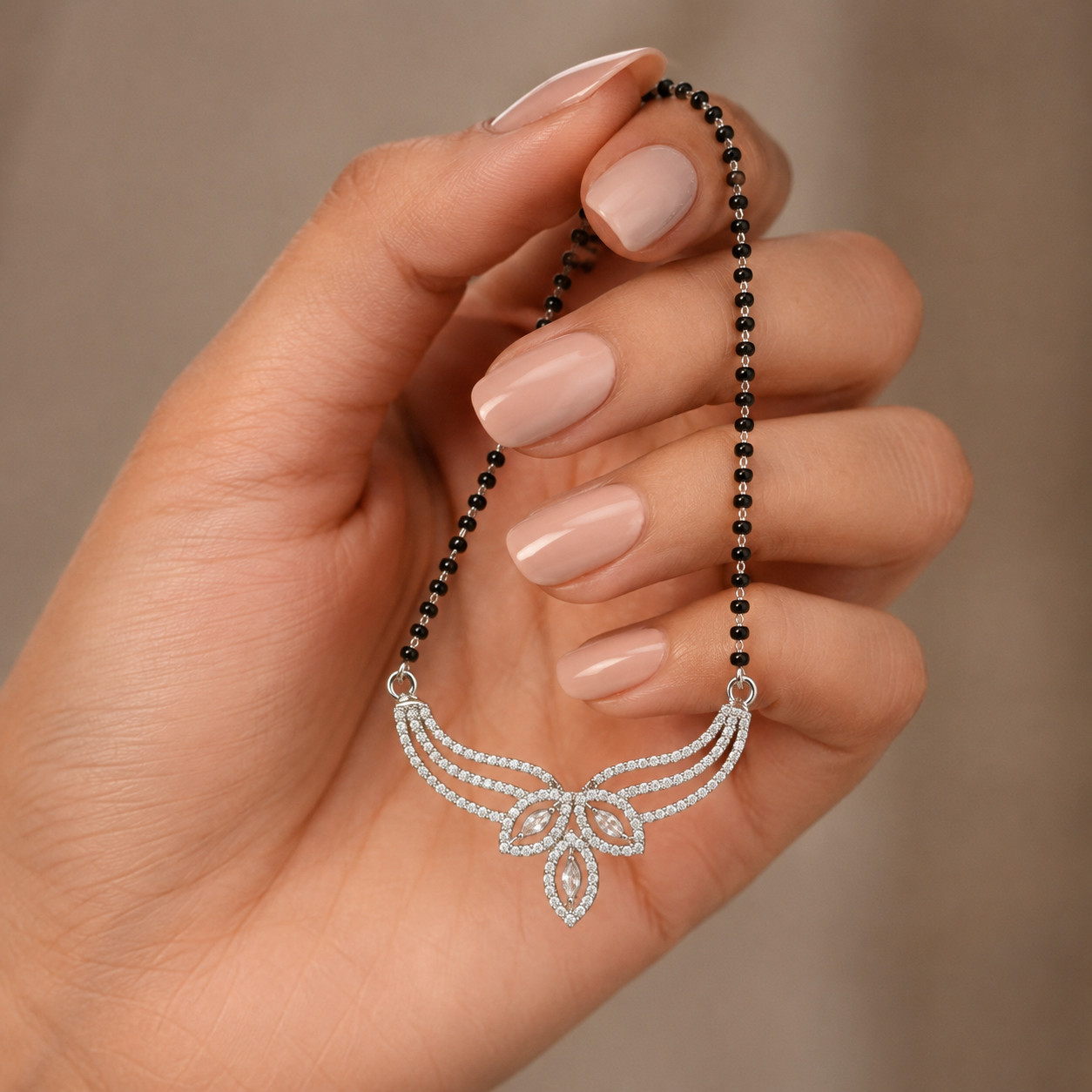 Sterling Silver CZ Wing Design Mangalsutra Necklace for Women