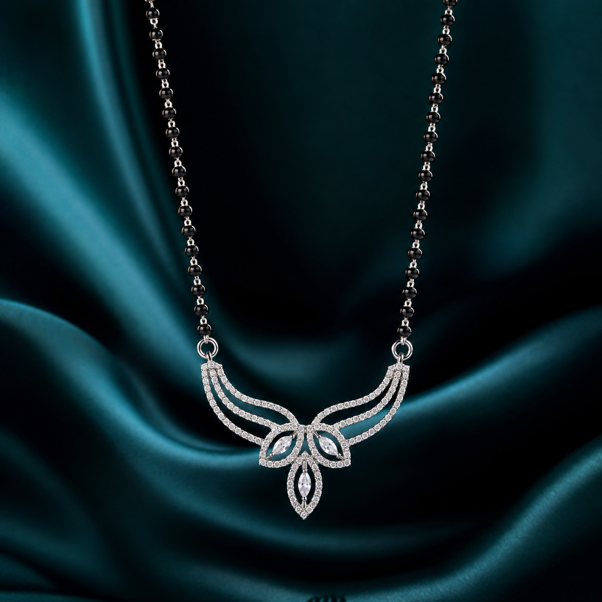 Sterling Silver CZ Wing Design Mangalsutra Necklace for Women