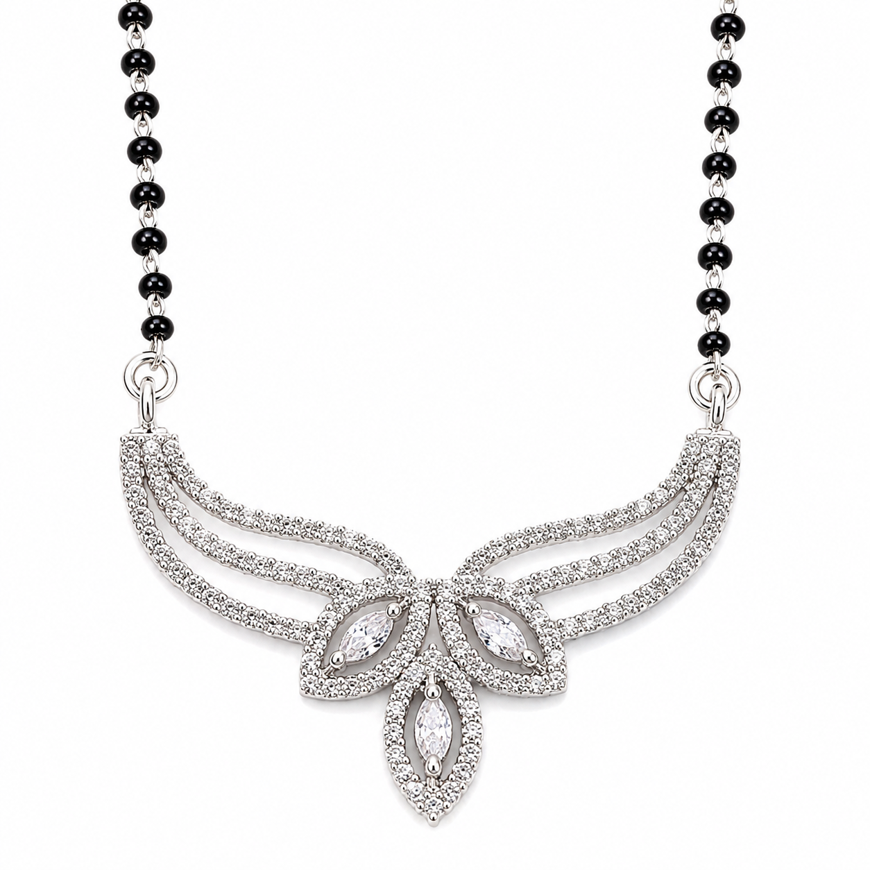 Sterling Silver CZ Wing Design Mangalsutra Necklace for Women